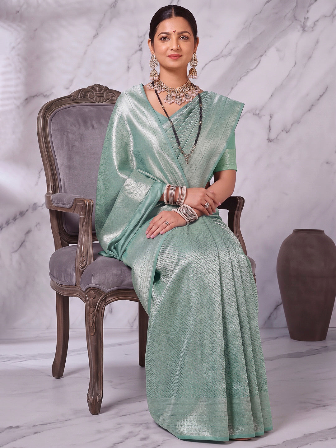 Sea-Green Art Silk Woven Saree
