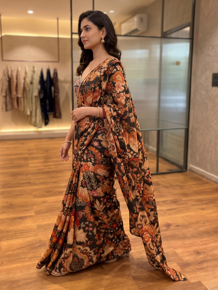 Black Art Silk Readymade Printed Saree