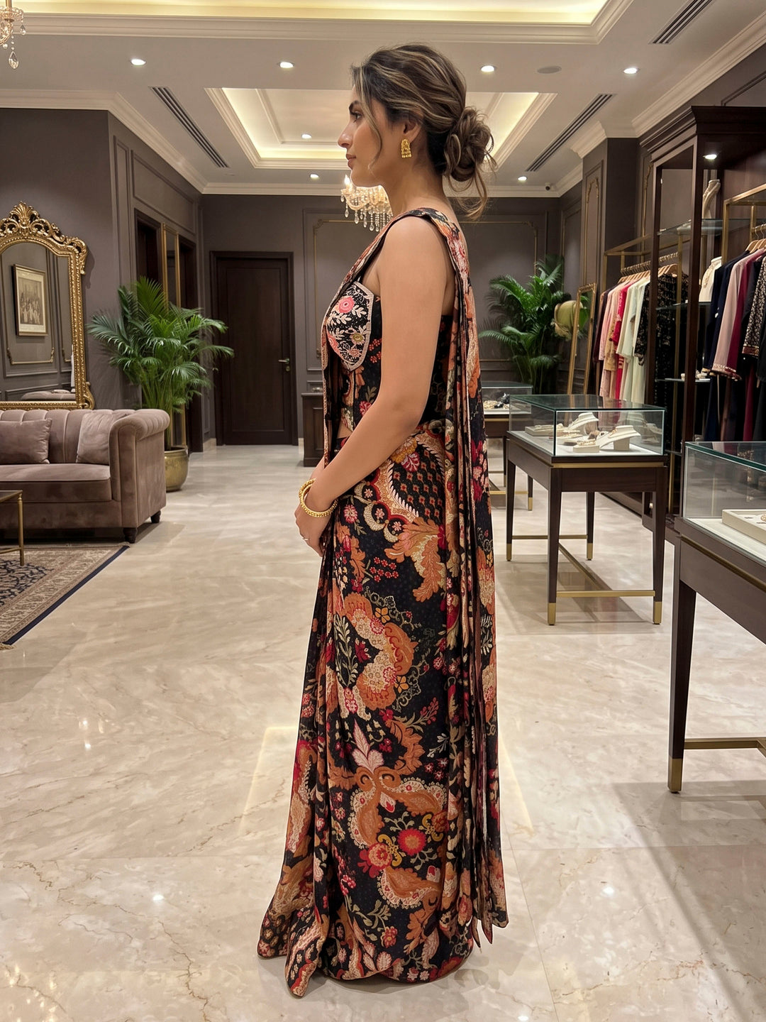 Black Art Silk Readymade Printed Saree