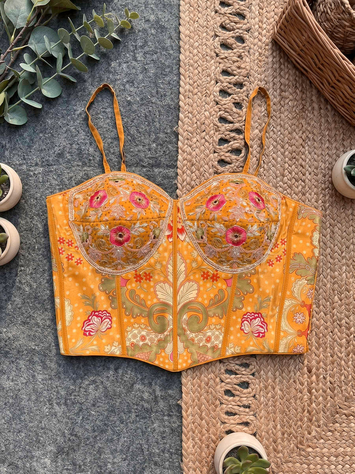 Mustard Art Silk Readymade Printed Saree