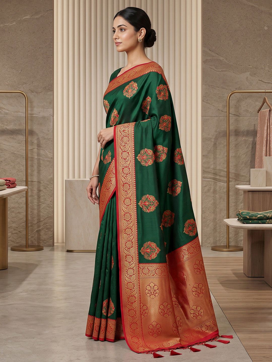 Bottle-Green Art Silk Woven Saree