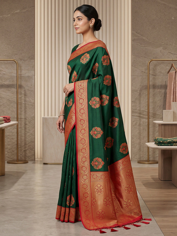 Bottle-Green Art Silk Woven Saree