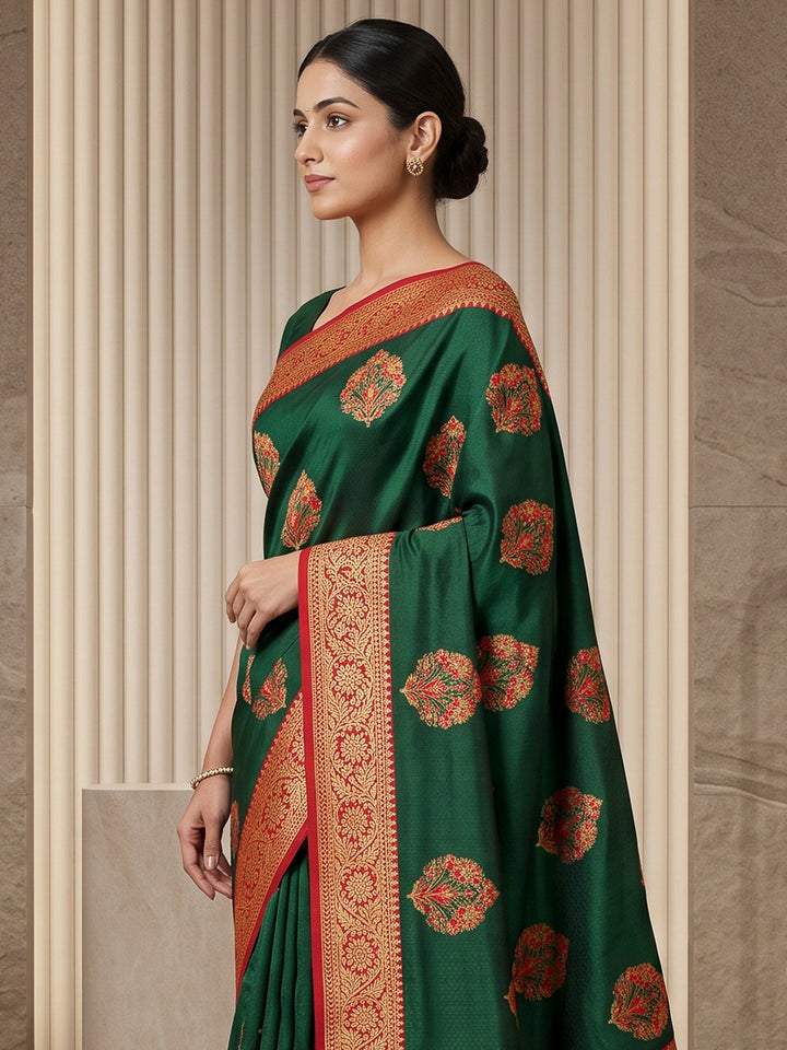 Bottle-Green Art Silk Woven Saree