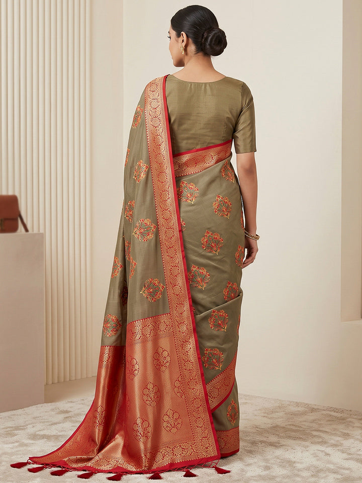 Dull-Grey Art Silk Woven Saree