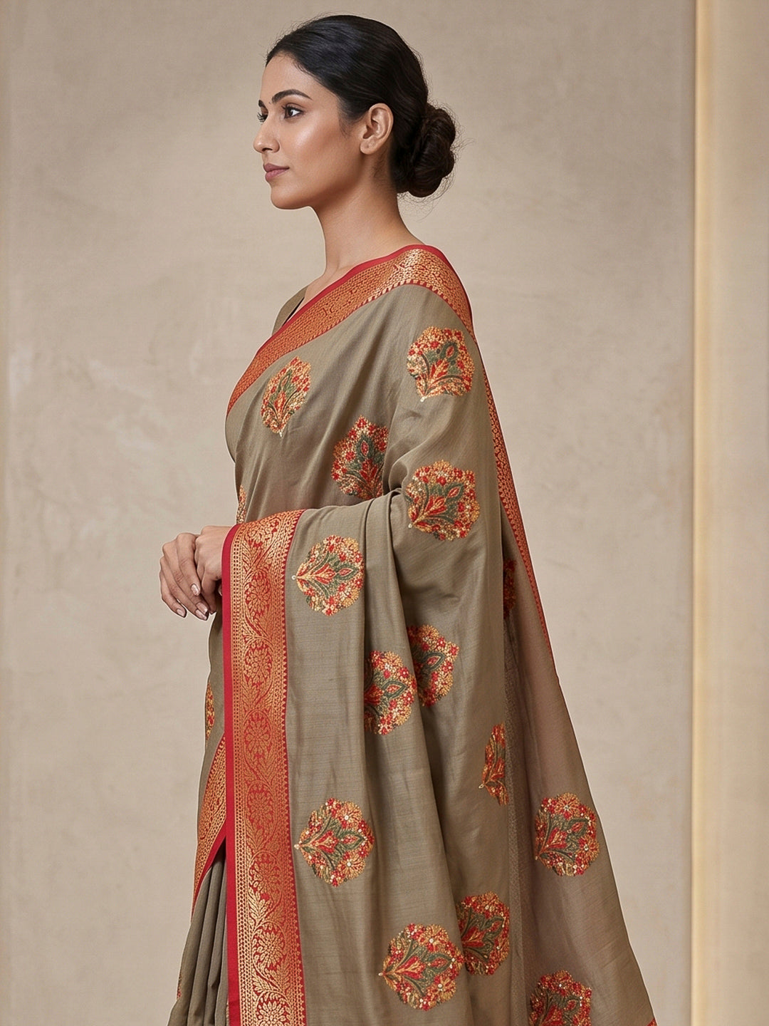 Dull-Grey Art Silk Woven Saree