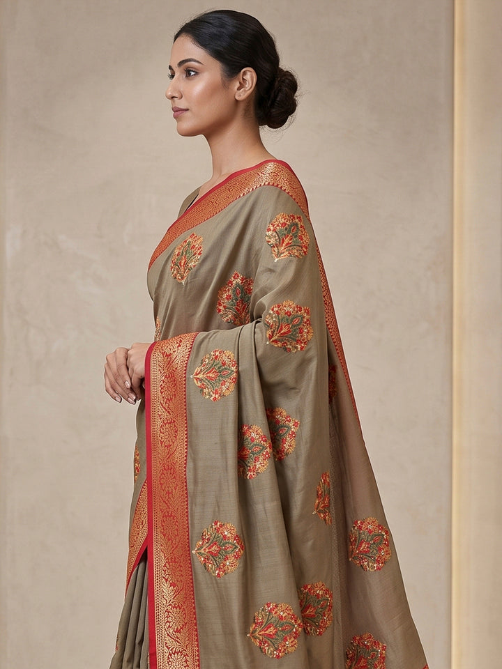 Dull-Grey Art Silk Woven Saree