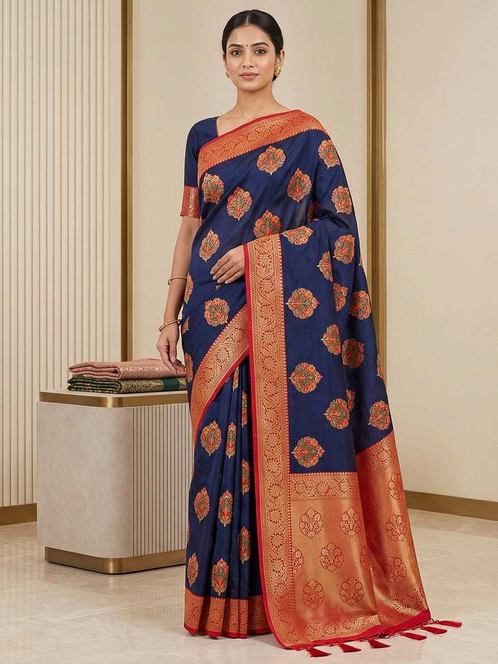 Navy Art Silk Woven Saree