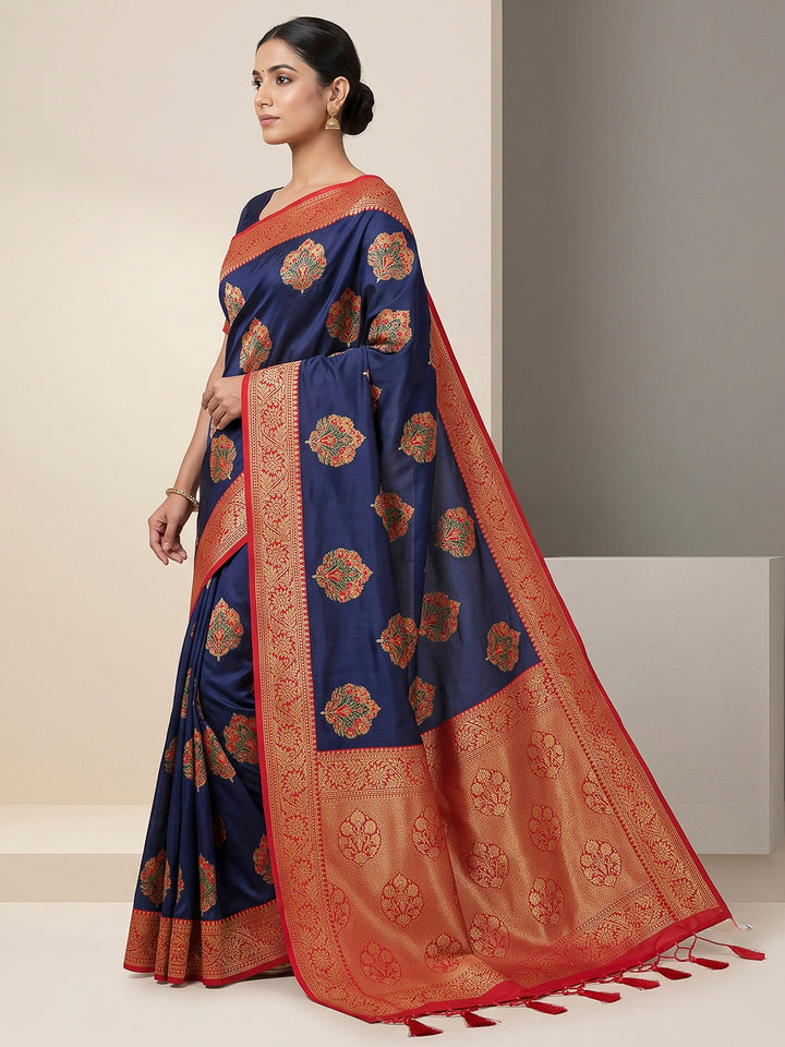 Navy Art Silk Woven Saree