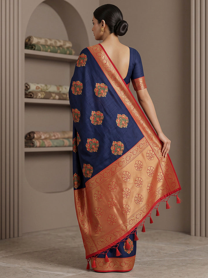 Navy Art Silk Woven Saree