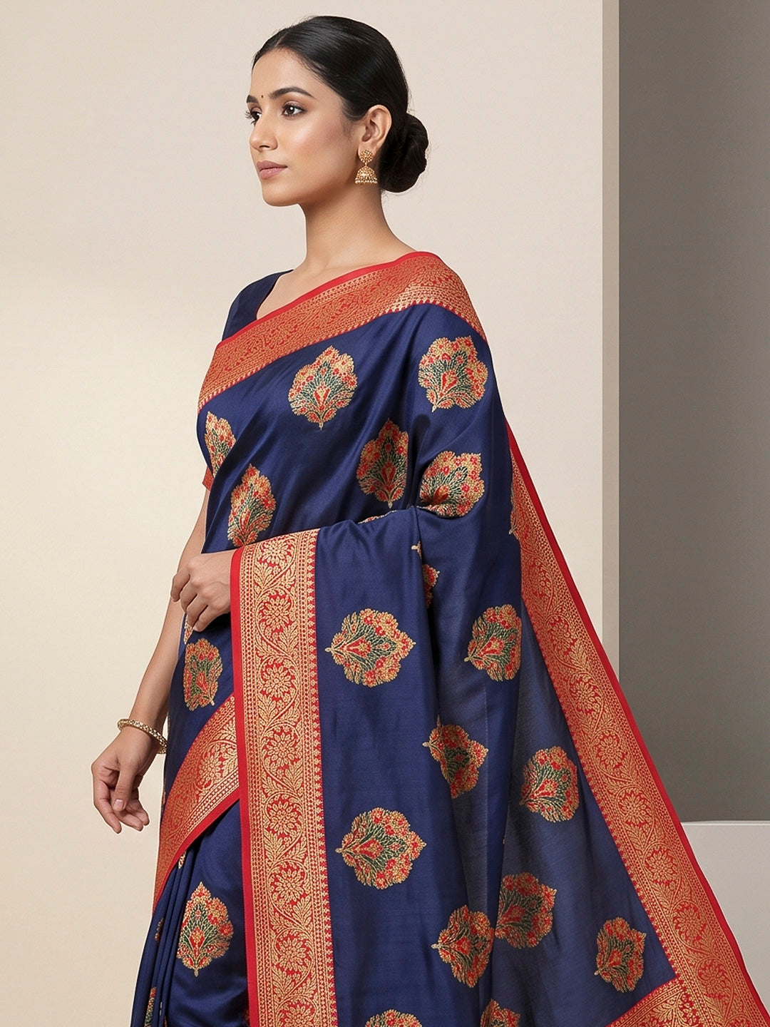Navy Art Silk Woven Saree