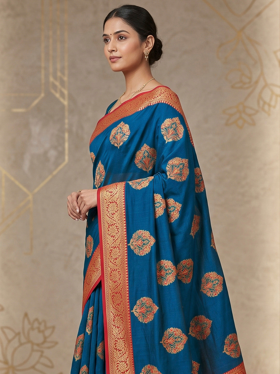 Peacock-Blue Art Silk Woven Saree