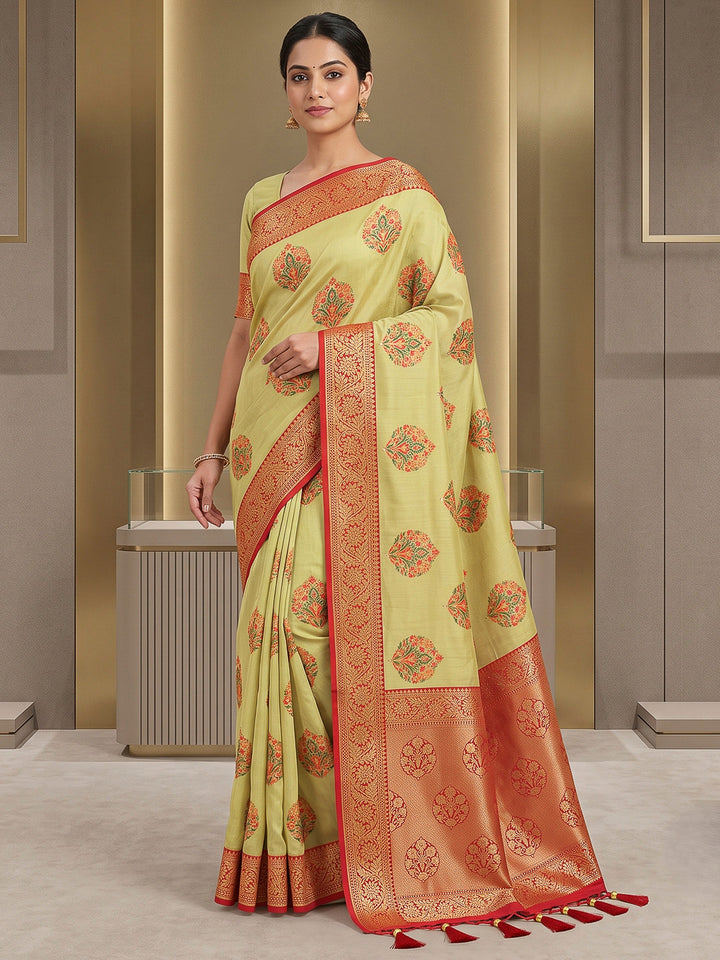 Pista-Green Art Silk Woven Saree