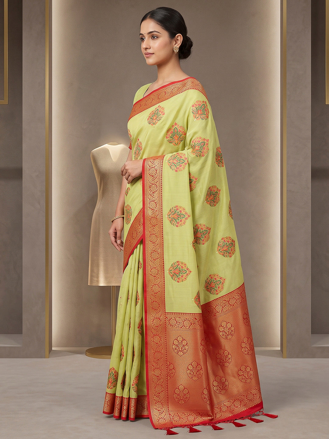 Pista-Green Art Silk Woven Saree