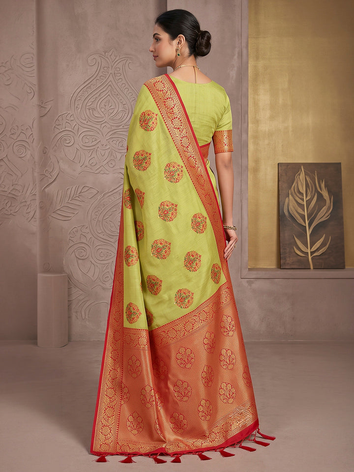 Pista-Green Art Silk Woven Saree