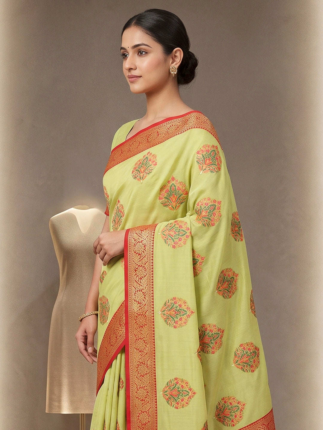 Pista-Green Art Silk Woven Saree