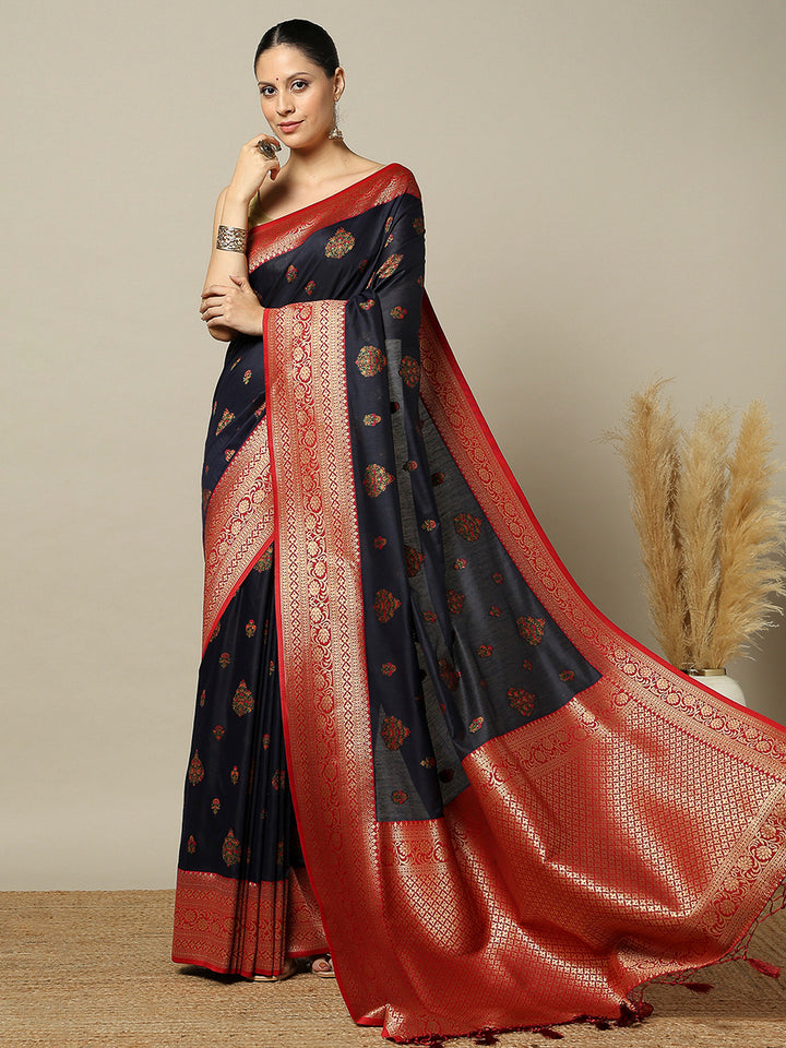 Navy-Blue Art Silk Woven Saree