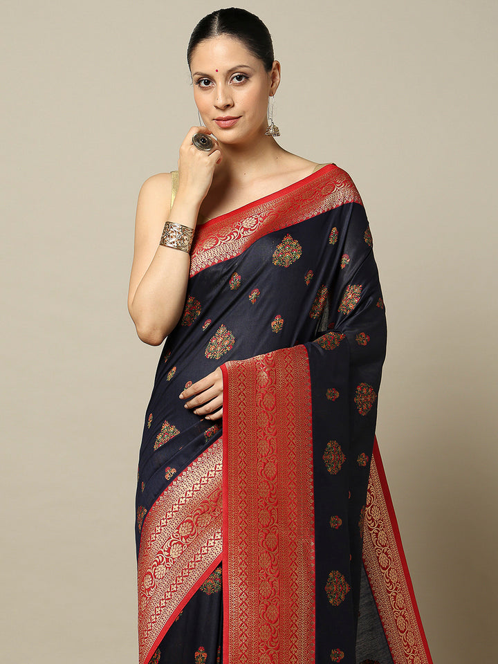 Navy-Blue Art Silk Woven Saree