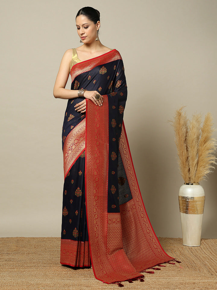 Navy-Blue Art Silk Woven Saree