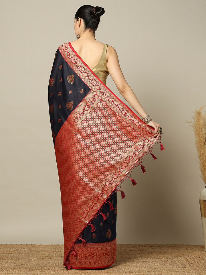 Navy-Blue Art Silk Woven Saree