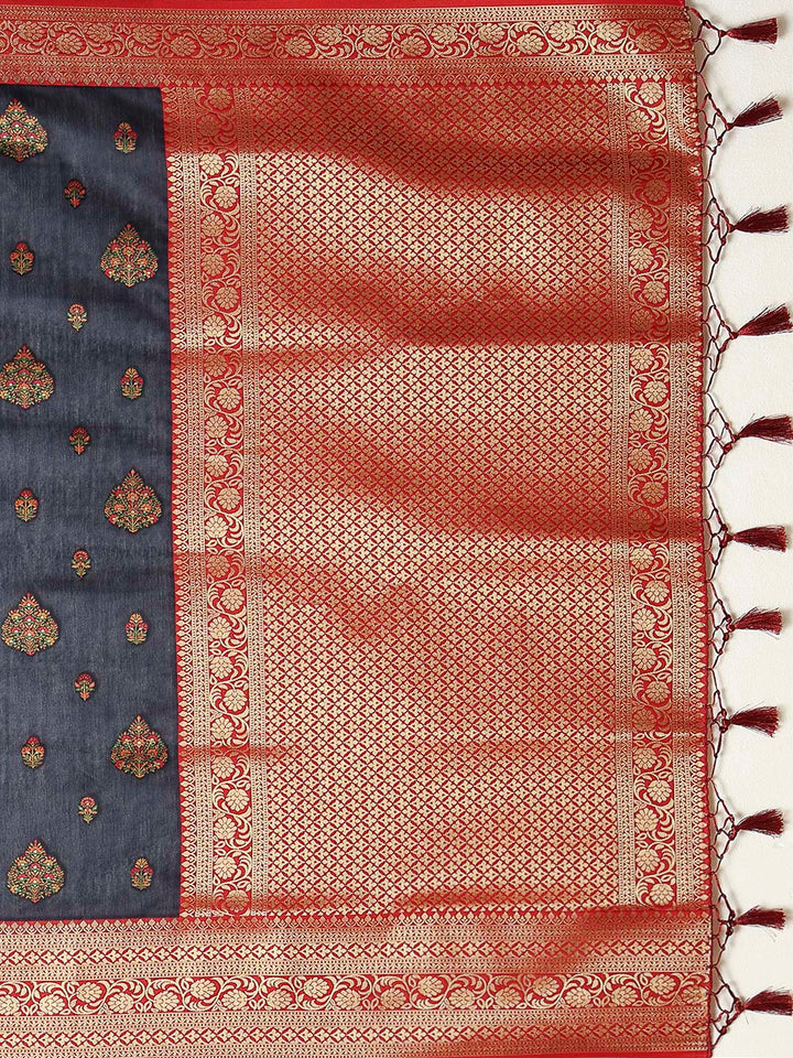 Navy-Blue Art Silk Woven Saree