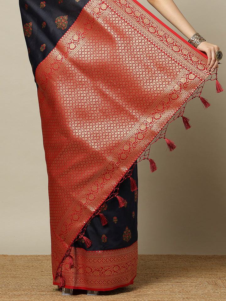 Navy-Blue Art Silk Woven Saree
