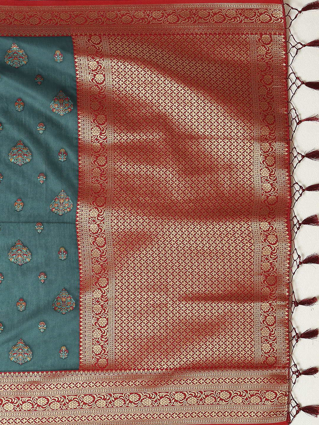 Peacock-Blue Art Silk Woven Saree