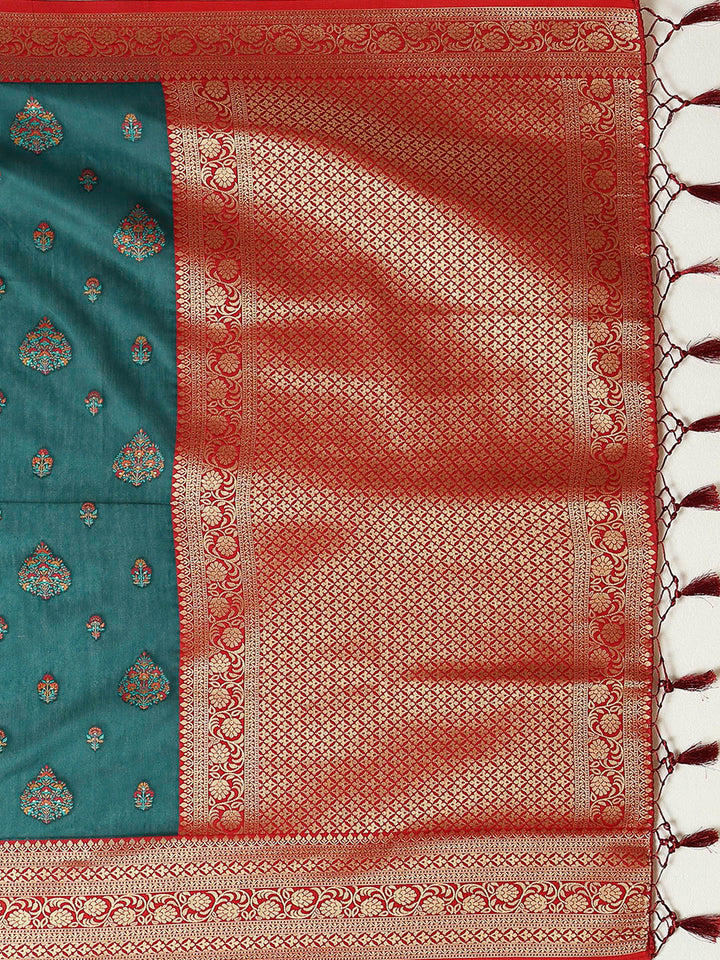 Peacock-Blue Art Silk Woven Saree