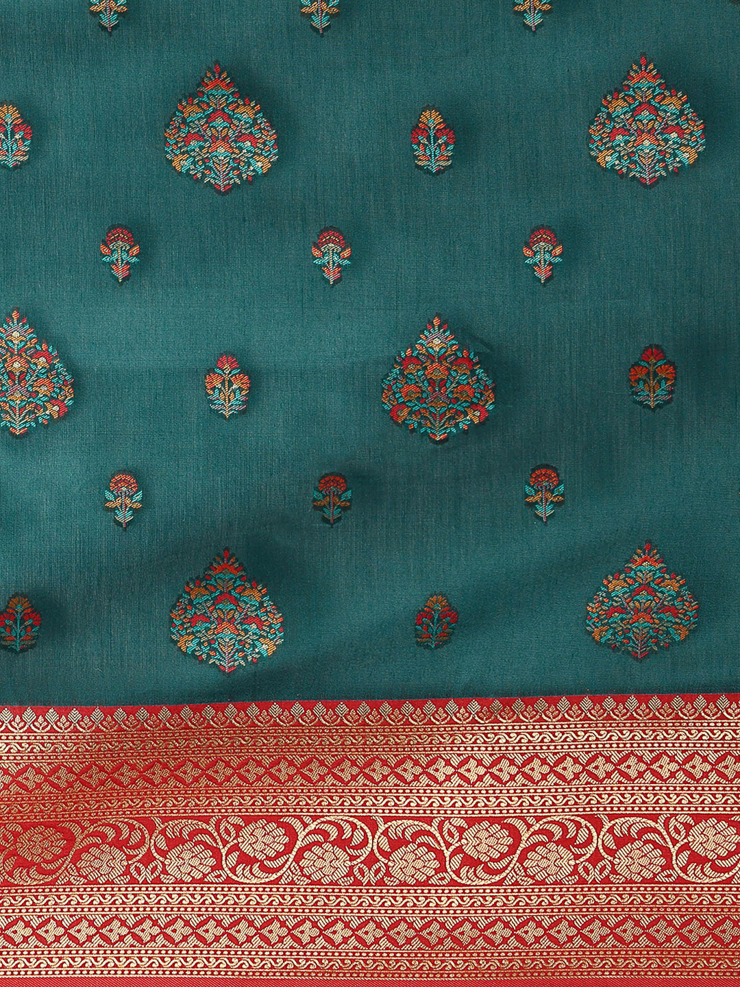 Peacock-Blue Art Silk Woven Saree