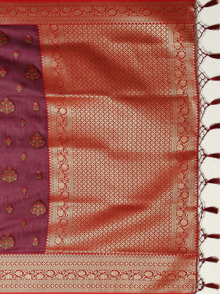 Wine Art Silk Woven Saree