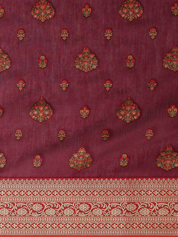 Wine Art Silk Woven Saree