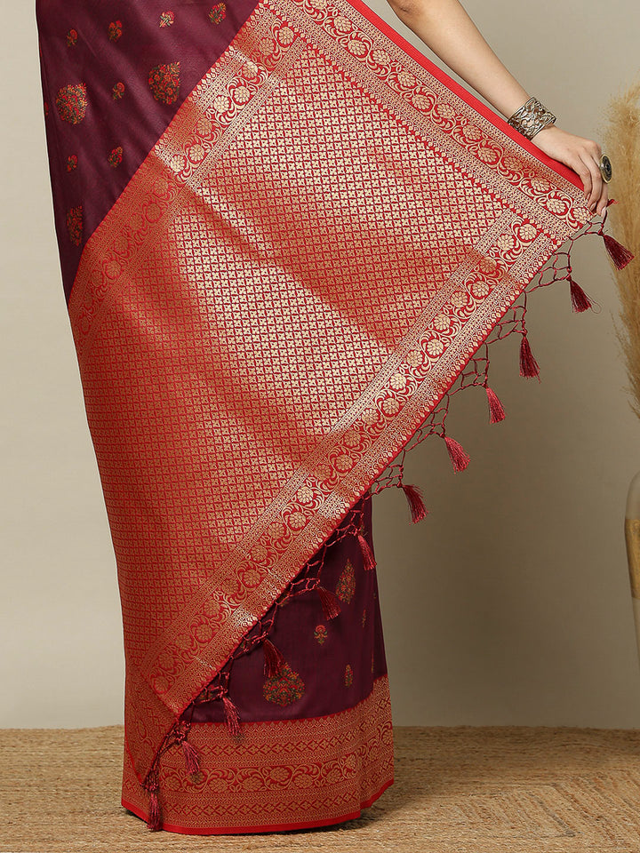 Wine Art Silk Woven Saree