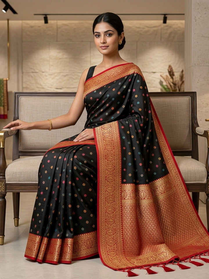 Black Art Silk Woven Saree