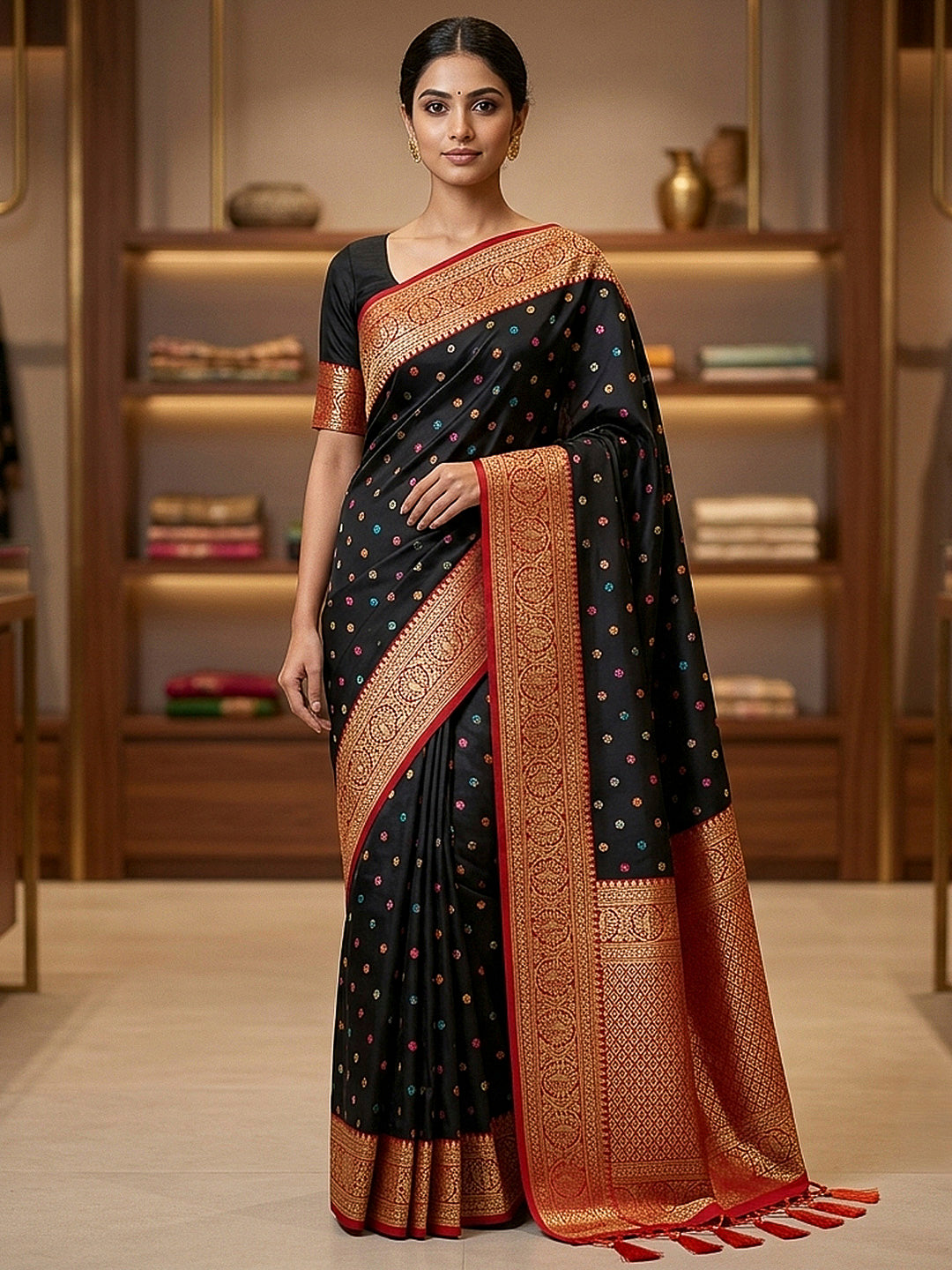 Black Art Silk Woven Saree