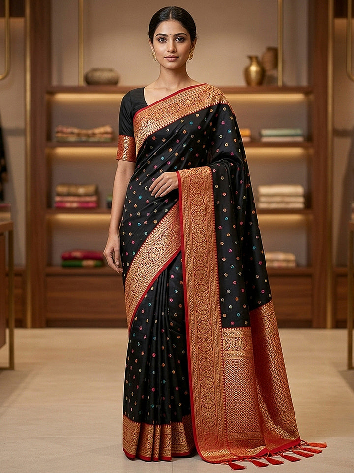 Black Art Silk Woven Saree