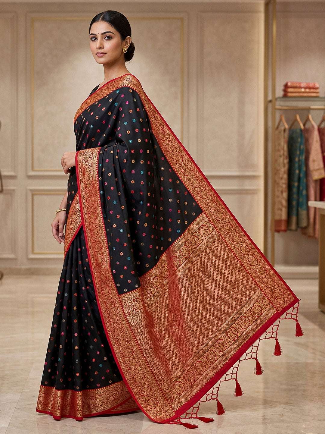 Black Art Silk Woven Saree