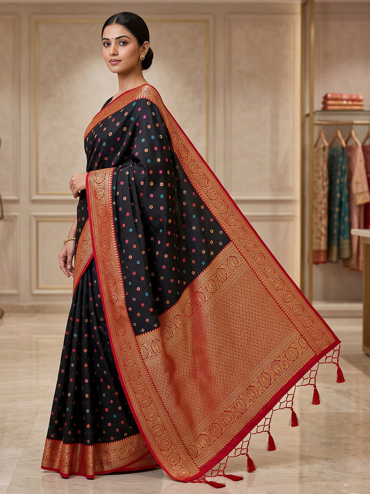 Black Art Silk Woven Saree