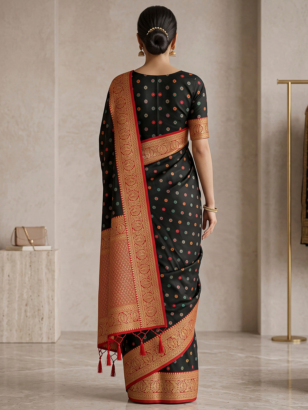 Black Art Silk Woven Saree