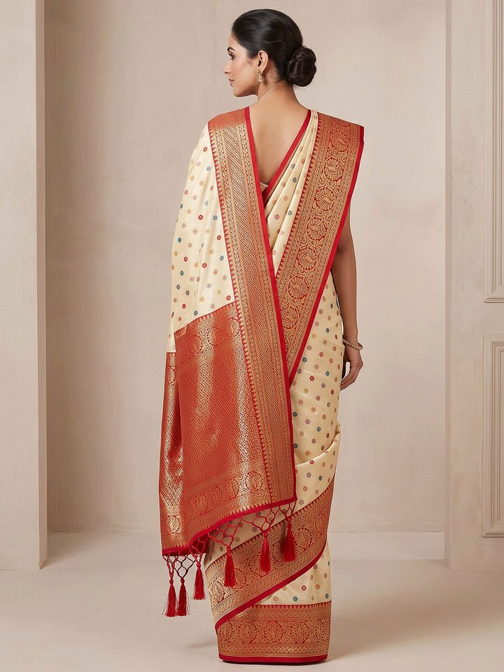 Cream Art Silk Woven Saree