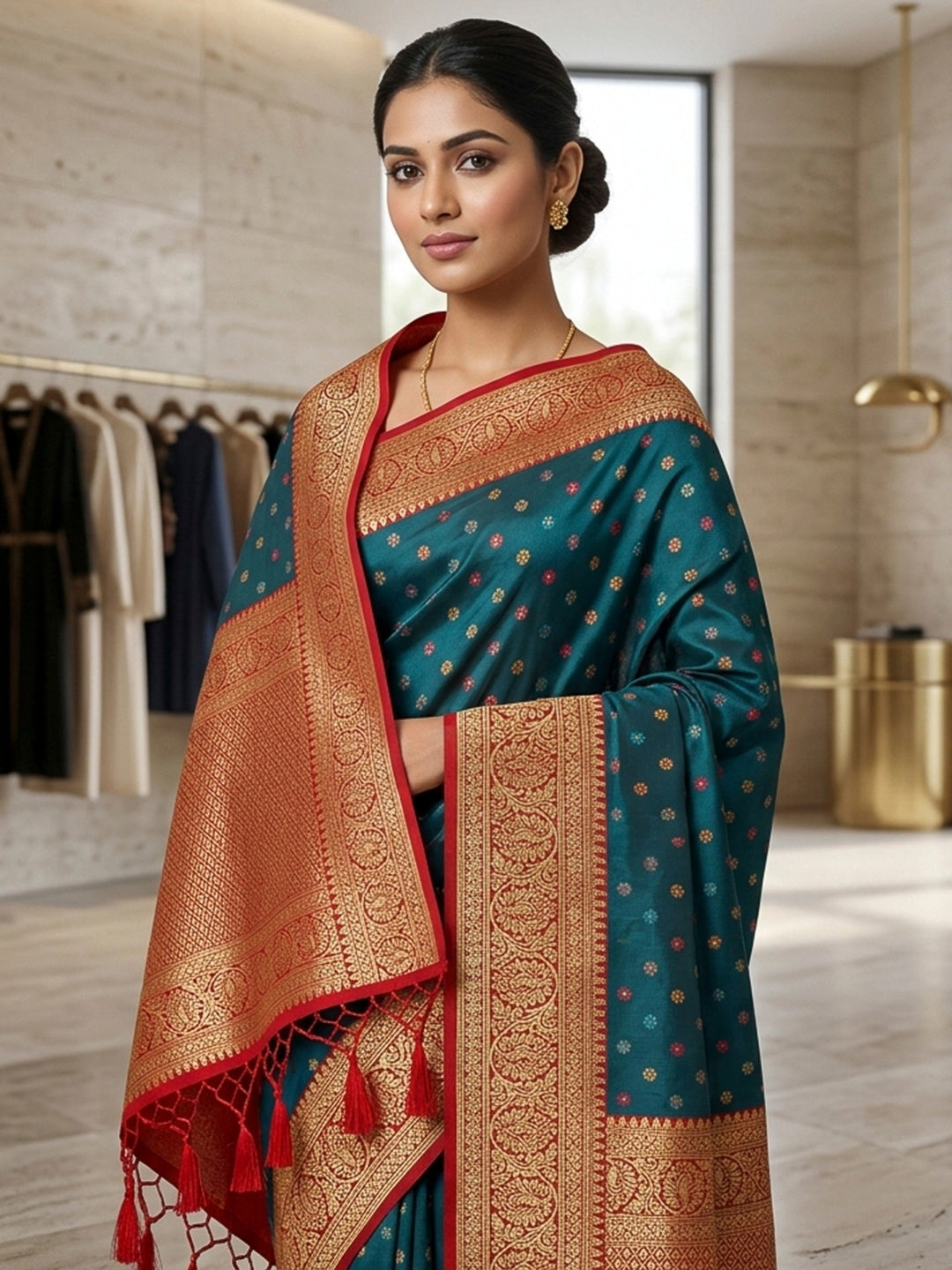 Peacock-Blue Art Silk Woven Saree