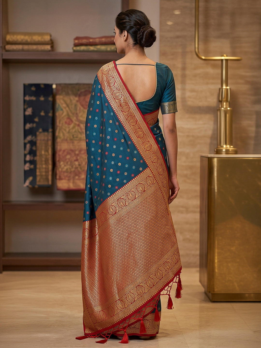 Peacock-Blue Art Silk Woven Saree