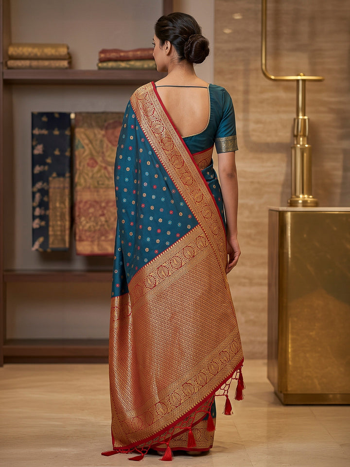 Peacock-Blue Art Silk Woven Saree