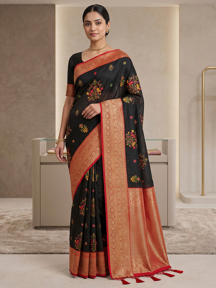 Black Art Silk Woven Saree