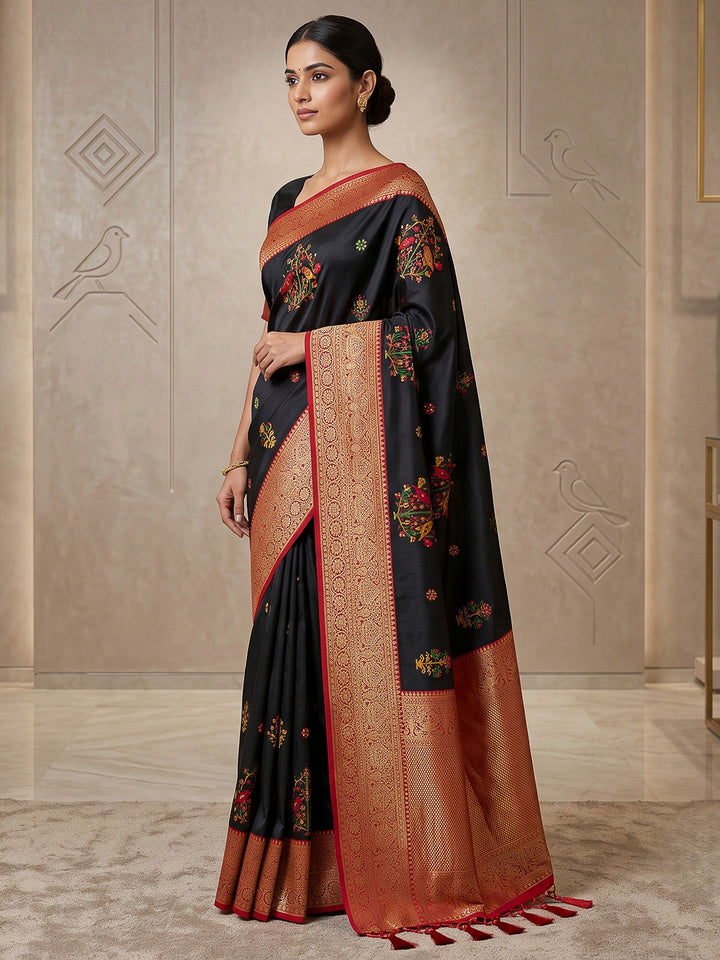 Black Art Silk Woven Saree