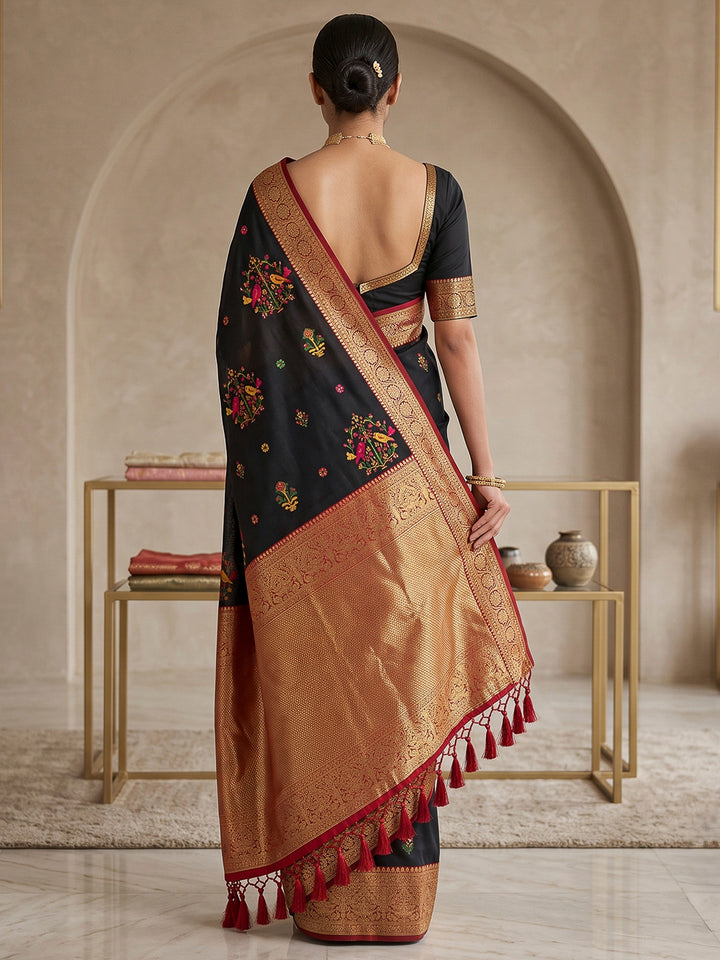 Black Art Silk Woven Saree