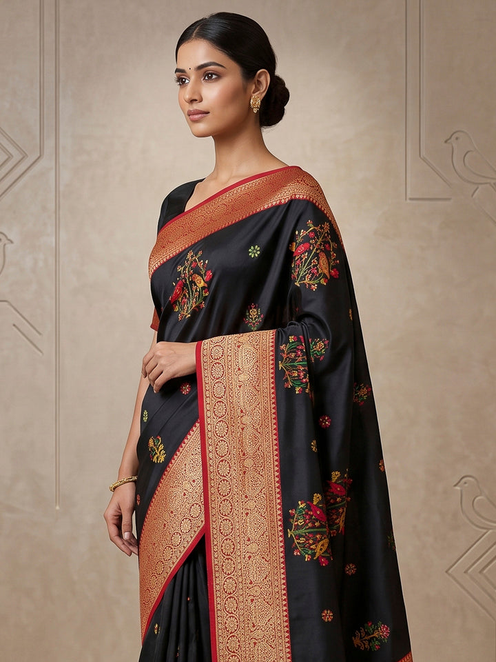 Black Art Silk Woven Saree