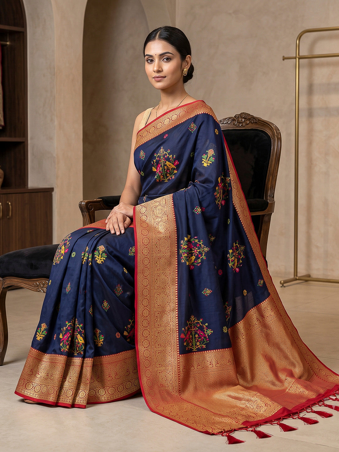 Navy-Blue Art Silk Woven Saree