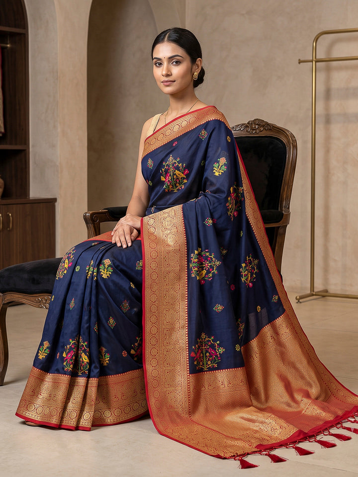 Navy-Blue Art Silk Woven Saree