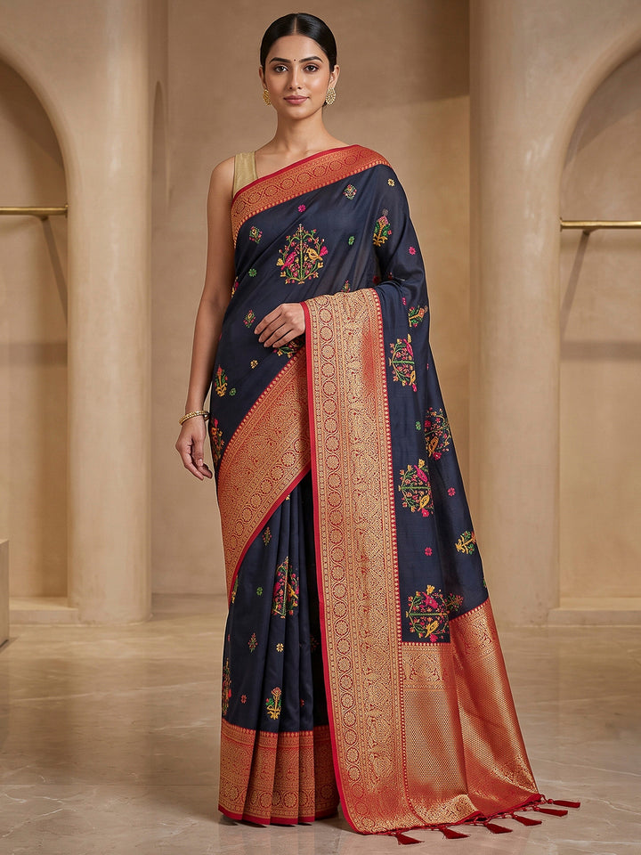 Navy-Blue Art Silk Woven Saree