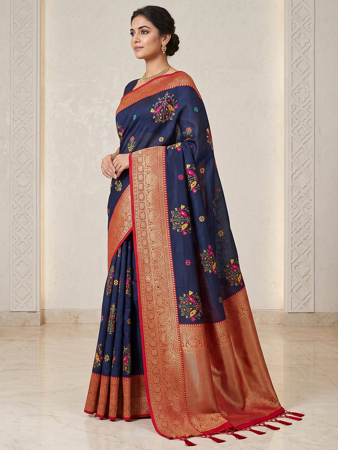 Navy-Blue Art Silk Woven Saree