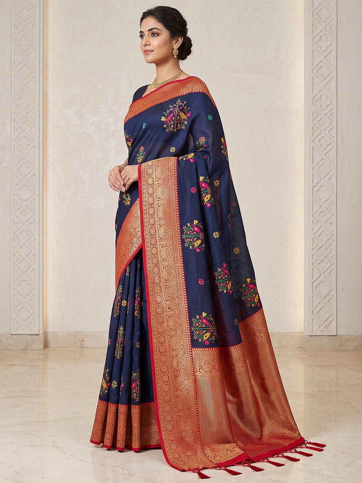 Navy-Blue Art Silk Woven Saree